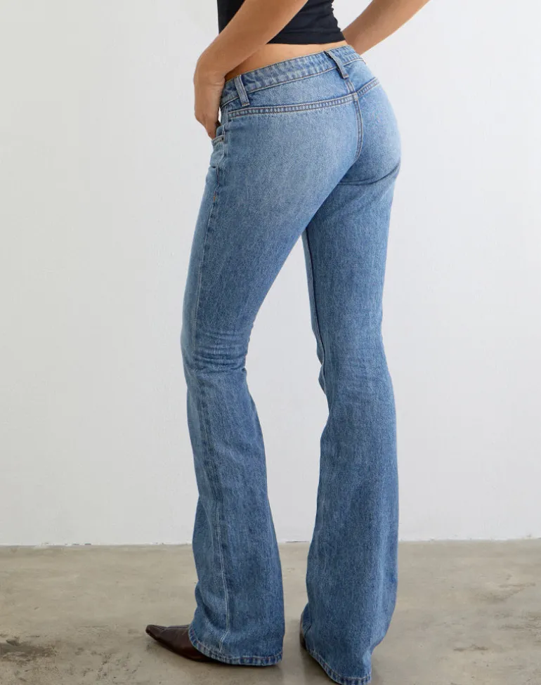 Ultra Low Rise Flare Jean in Slate Blue