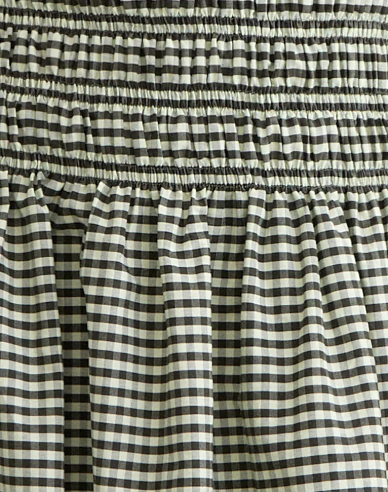 Undine Midi Dress in Mini Gingham Dark Green