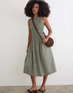 Undine Midi Dress in Mini Gingham Dark Green
