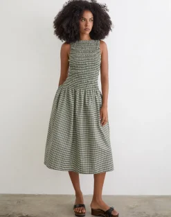 Undine Midi Dress in Mini Gingham Dark Green