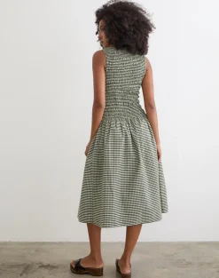Undine Midi Dress in Mini Gingham Dark Green