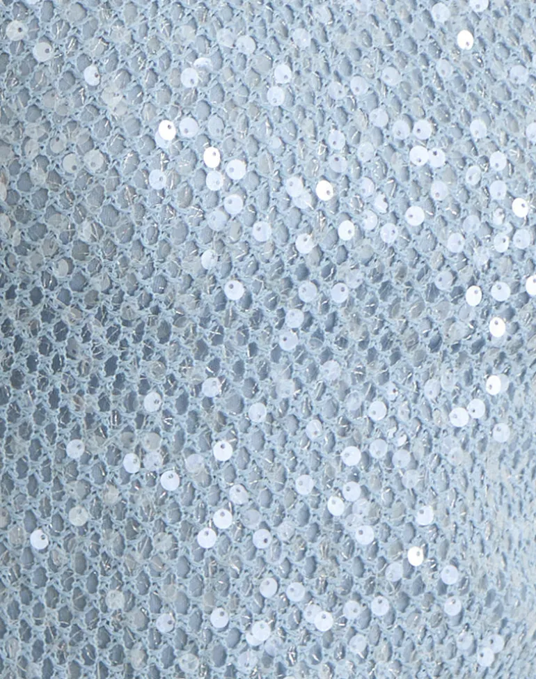 Urlanda Dress in Seafoam Sequin Knit Blue