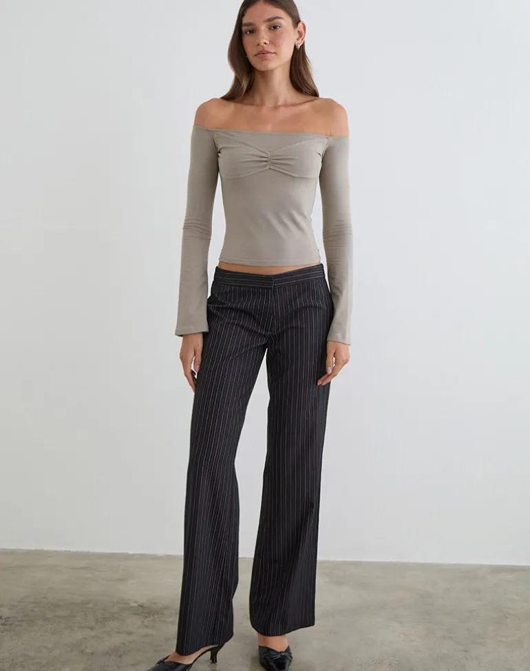 Ursuly Long Sleeve Bardot Top in Moon Rock