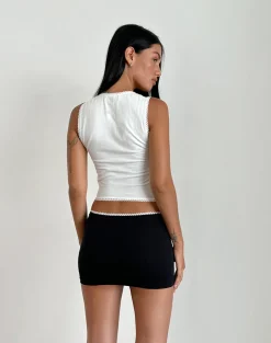 Vadia Mini Skirt in Black with White Picot Trim and Bow
