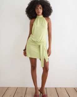 Vakali Halterneck Mini Dress in Rayon Jersey Pistachio