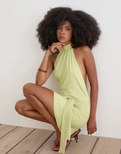 Vakali Halterneck Mini Dress in Rayon Jersey Pistachio