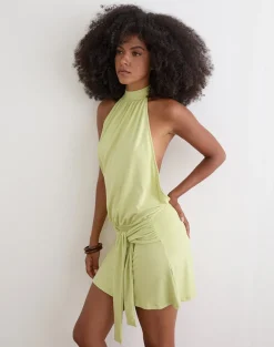 Vakali Halterneck Mini Dress in Rayon Jersey Pistachio
