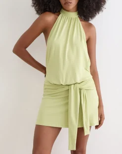 Vakali Halterneck Mini Dress in Rayon Jersey Pistachio