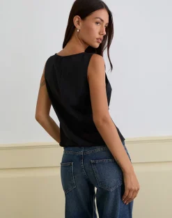 Valeska Lace Insert Top in Satin Black
