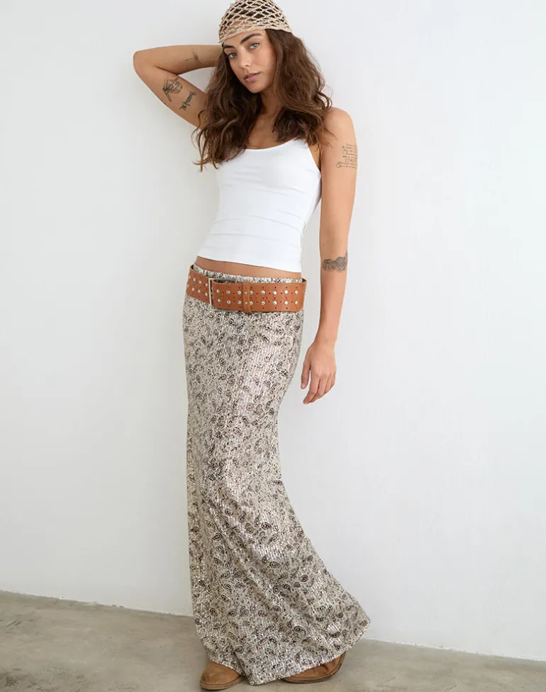 Vanessa Maxi Skirt in Paisley Sequin Gold