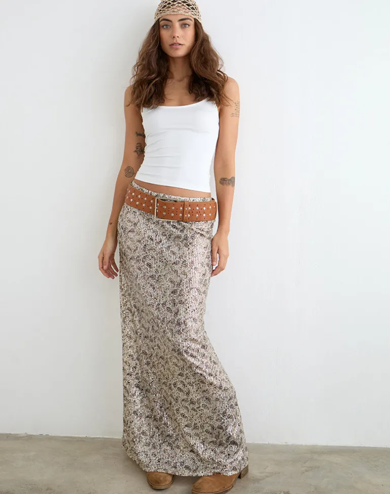 Vanessa Maxi Skirt in Paisley Sequin Gold