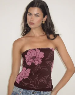 Varsha Bandeau Top in Flare Floral Pink Brown