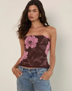 Varsha Bandeau Top in Flare Floral Pink Brown