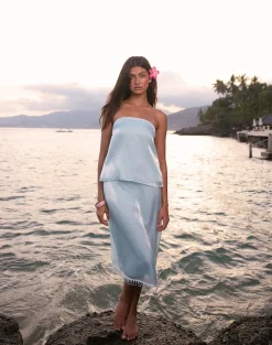 Vars Top in Satin Organza Light Blue