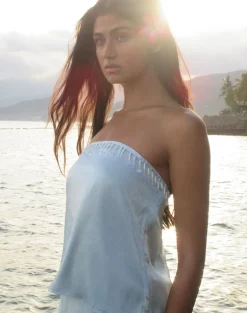 Vars Top in Satin Organza Light Blue
