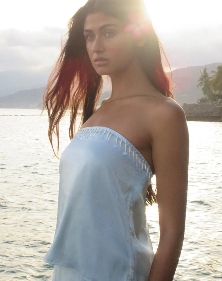 Vars Top in Satin Organza Light Blue