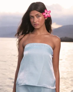 Vars Top in Satin Organza Light Blue