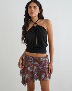 Velanie Mini Skirt in Feathery Paisley Brown