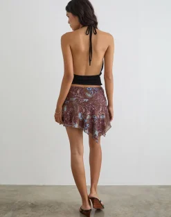 Velanie Mini Skirt in Feathery Paisley Brown