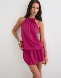 Veloria Halterneck Mini Dress in Dark Rose