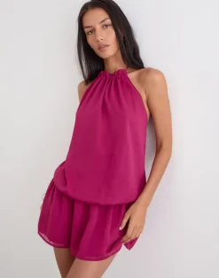 Veloria Halterneck Mini Dress in Dark Rose