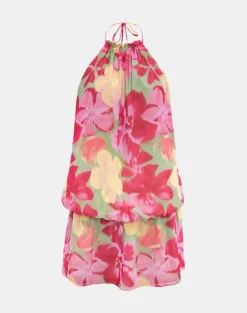 Veloria Halterneck Mini Dress in Bold Multi Colour Floral