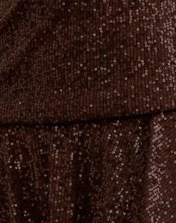 Veloria Mini Dress in Drape Sequin Brown