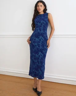 Ventura Maxi Dress in Midnight Leaf Flock Navy