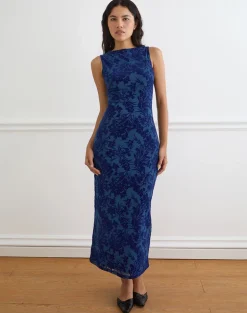 Ventura Maxi Dress in Midnight Leaf Flock Navy