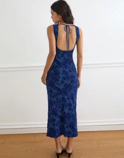 Ventura Maxi Dress in Midnight Leaf Flock Navy