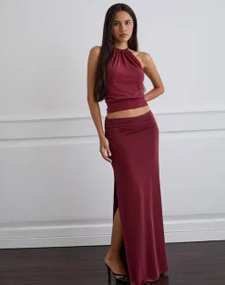 Venya Maxi Skirt in Cupro Burgundy