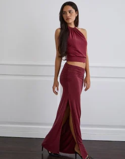 Venya Maxi Skirt in Cupro Burgundy