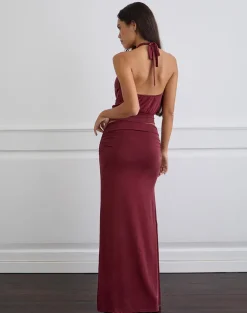 Venya Maxi Skirt in Cupro Burgundy