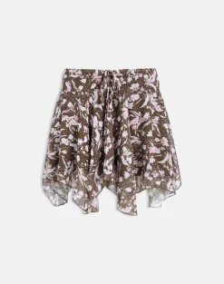 Veny Mini Skirt in Brown and Pink Polka Flower Chiffon