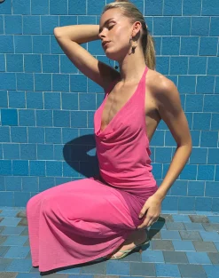 Veridis Maxi Dress in Rose Pink and Orchid Purple