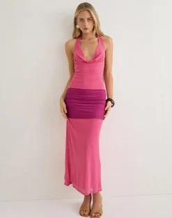 Veridis Maxi Dress in Rose Pink and Orchid Purple