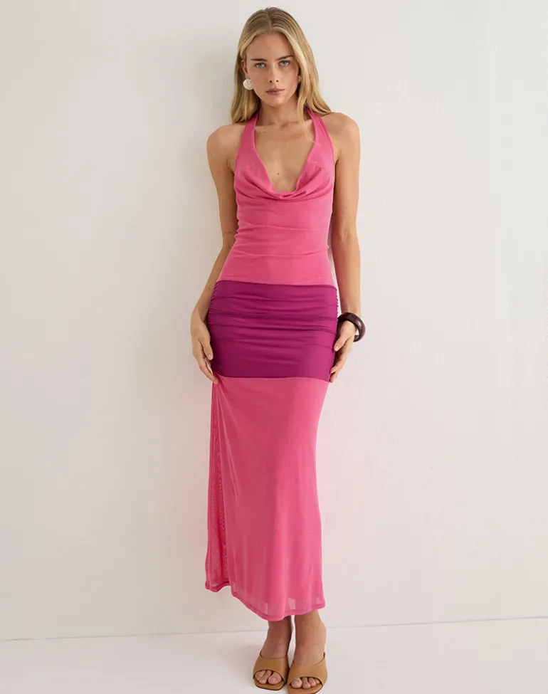 Veridis Maxi Dress in Rose Pink and Orchid Purple