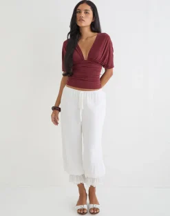 Vernia Plunge Batwing Top in Cupro Burgundy
