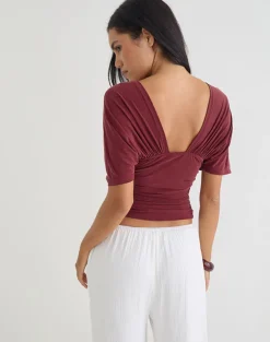 Vernia Plunge Batwing Top in Cupro Burgundy