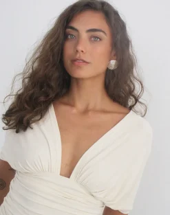 Vernia Plunge Batwing Top in Cupro Cream