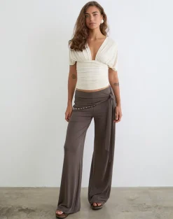 Vernia Plunge Batwing Top in Cupro Cream