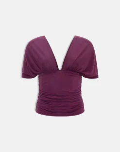 Vernia Plunge Batwing Top in Cupro Dark Plum