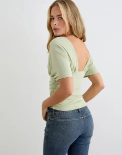 Vernia Plunge Batwing Top in Cupro Pistachio