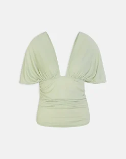 Vernia Plunge Batwing Top in Cupro Pistachio