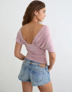 Vernia Plunge Batwing Top in Cupro Pink