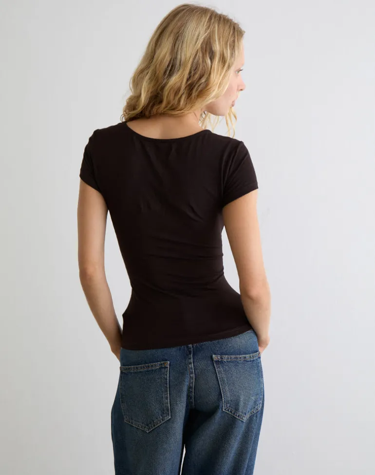 Vibian Short Sleeve Top in Chocolate Brown