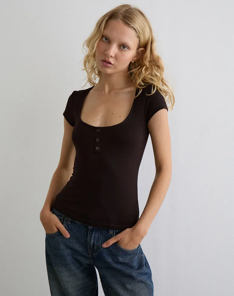 Vibian Short Sleeve Top in Chocolate Brown