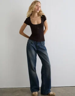 Vibian Short Sleeve Top in Chocolate Brown