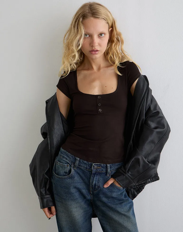 Vibian Short Sleeve Top in Chocolate Brown
