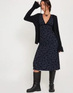 Vilinia Midi Dress in Pretty Petal Flock Black